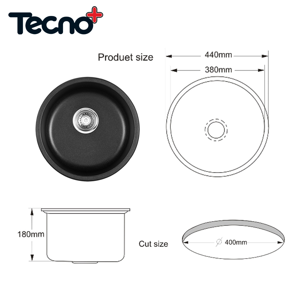 TECNOPLUS อ่างล้างจานทรงกลม 1 หลุม แกรนิต หลุมลึก 18 ซม.รุ่น TNP 4418 ...