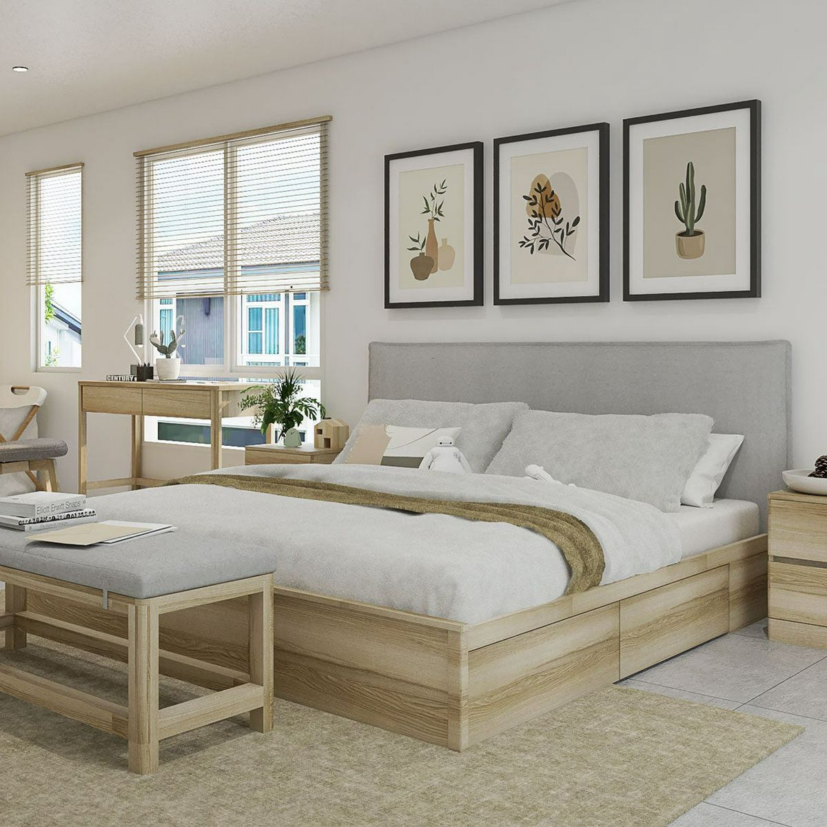 Bed Galleria เตียงนอนลิ้นชัก หัวเบาะ ฟุต รุ่น Timbur สีไม้อ่อน  (205x210x103 cm.)