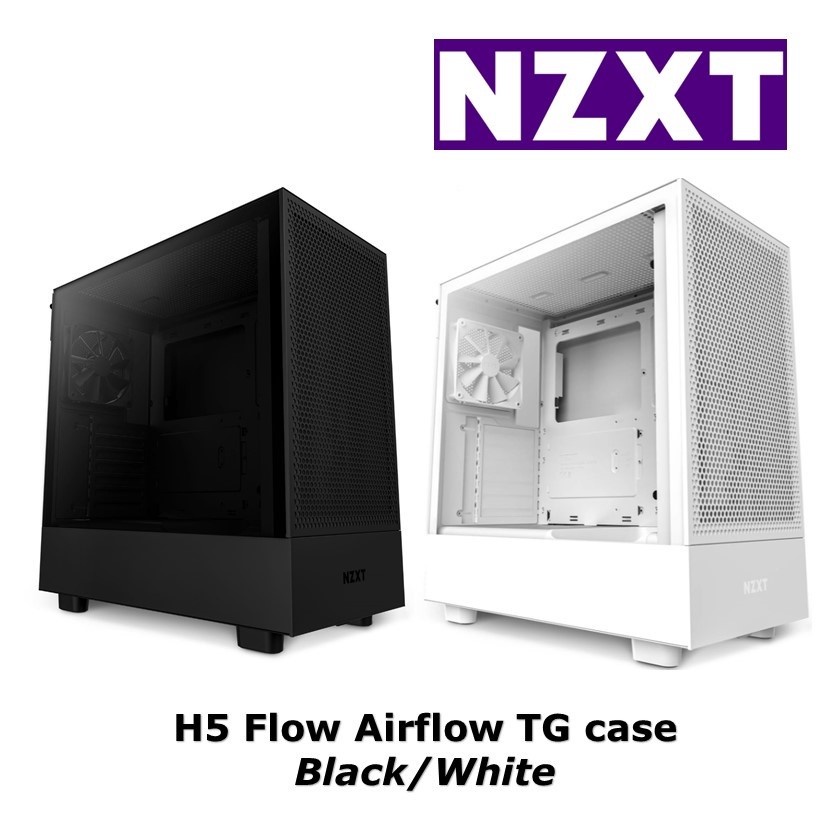 NZXT H5 Flow Black / White ATX Tempered Glass Elite H5 PC Gaming Case ...