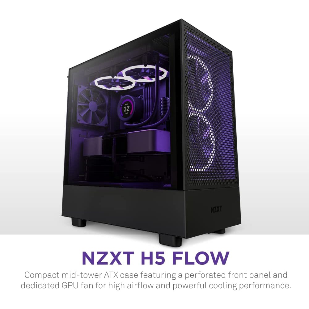 NZXT H5 Flow Black / White ATX Tempered Glass Elite H5 PC Gaming Case ...