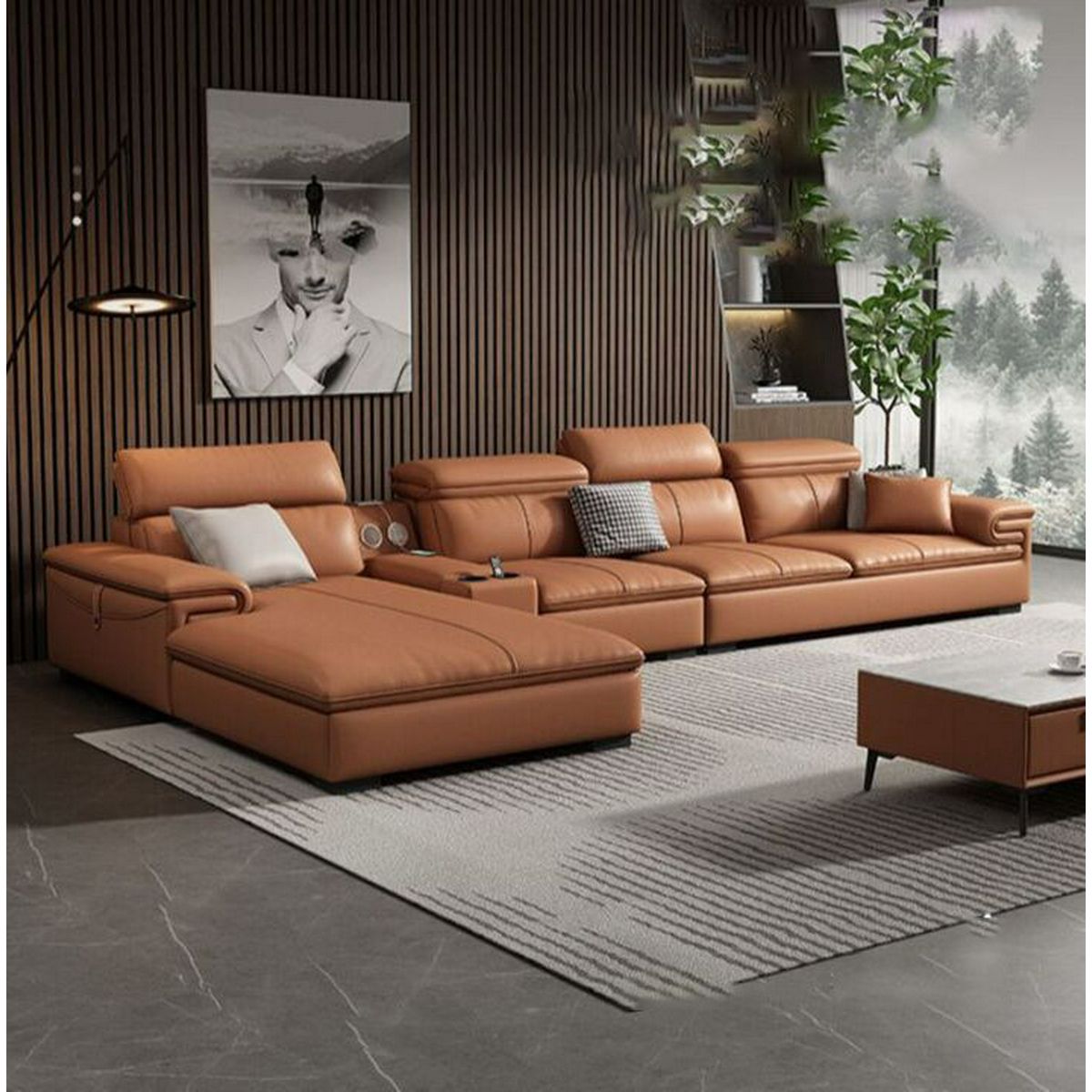 Bunise โซฟารับแขก ห้องนั่งเล่น Luxury sofa ตัว l USB Charging Leather Sofa  400 x 172 x 90 ซม BU14 149.9 400*172*90CM(Right) genuineLeather