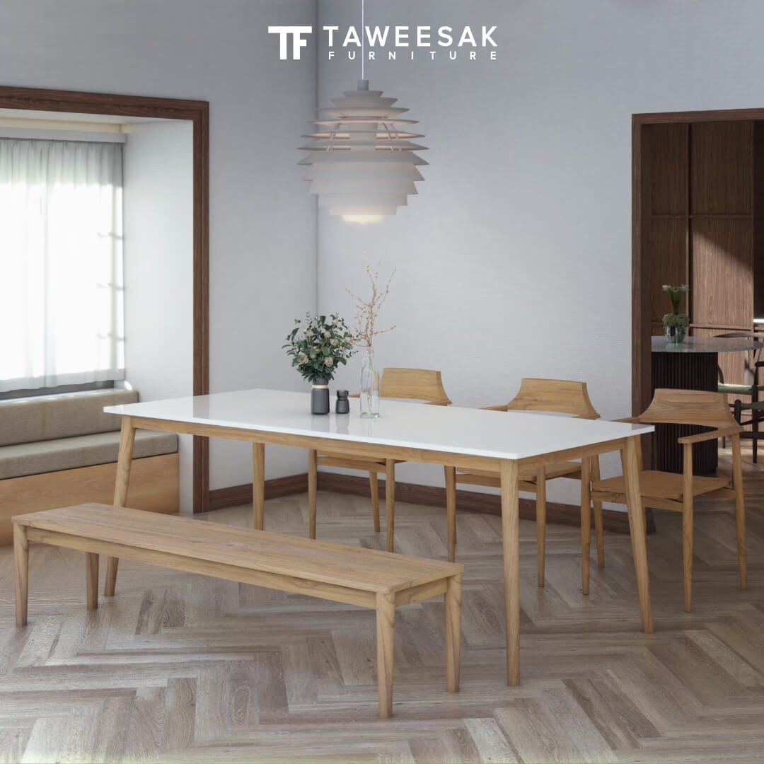 Taweesak Furniture ชุดโต๊ะอาหารไม้สักท็อปหินอ่อนรุ่น Pixie สี Natural ...
