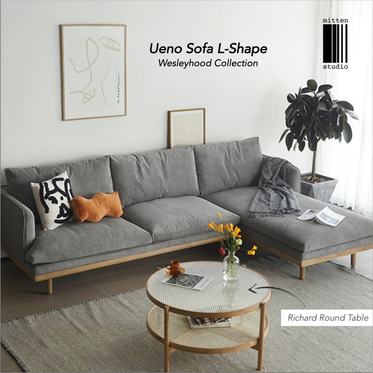 Mitten Studio Ueno Sofa ทรง L-Shape โซฟาผ้าลูกฟูกถอดซักได้ โครงไม้แท้ L -Shape