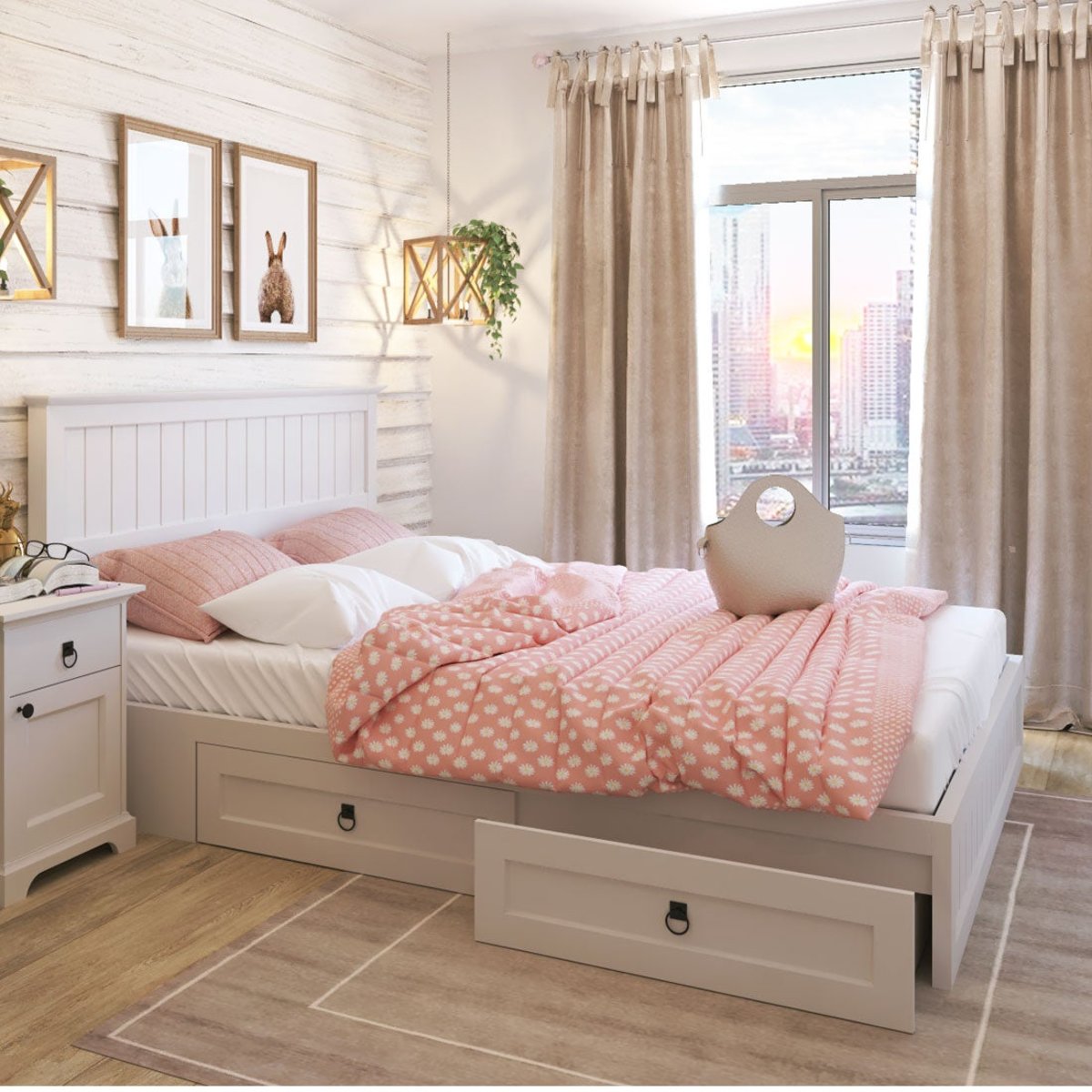 Koncept Furniture เตียงนอน รุ่น Melona ขนาด ฟุต 201x213x103 ซม. สีขาว  ฟุต ขาว วินเทจ ไม้