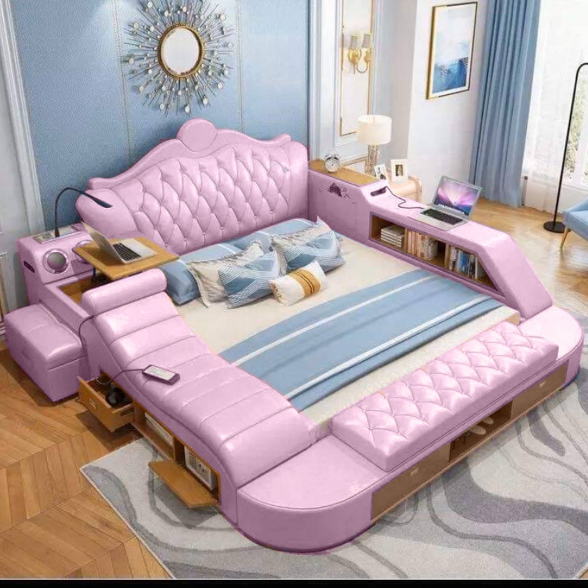 Princess Smart Bed Multifunction ขนาด 6, Pink Leather Bed
