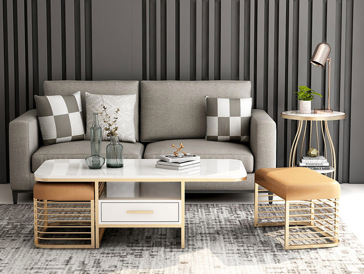 Home Studio Coffee Table With Stool ชุดโต๊ะกลางพร้อมม้านั่ง - L - ThaiPick