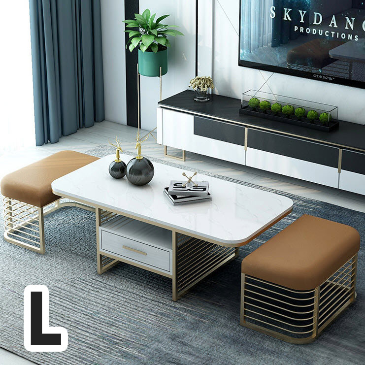 Home Studio Coffee Table With Stool ชุดโต๊ะกลางพร้อมม้านั่ง - L - ThaiPick