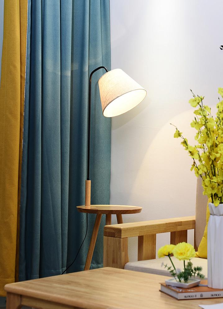 Wooden Side Table Lamp โต๊ะข้างเตียง โต๊ะข้างโซฟา พร้อมโคมไฟ ดำ ThaiPick