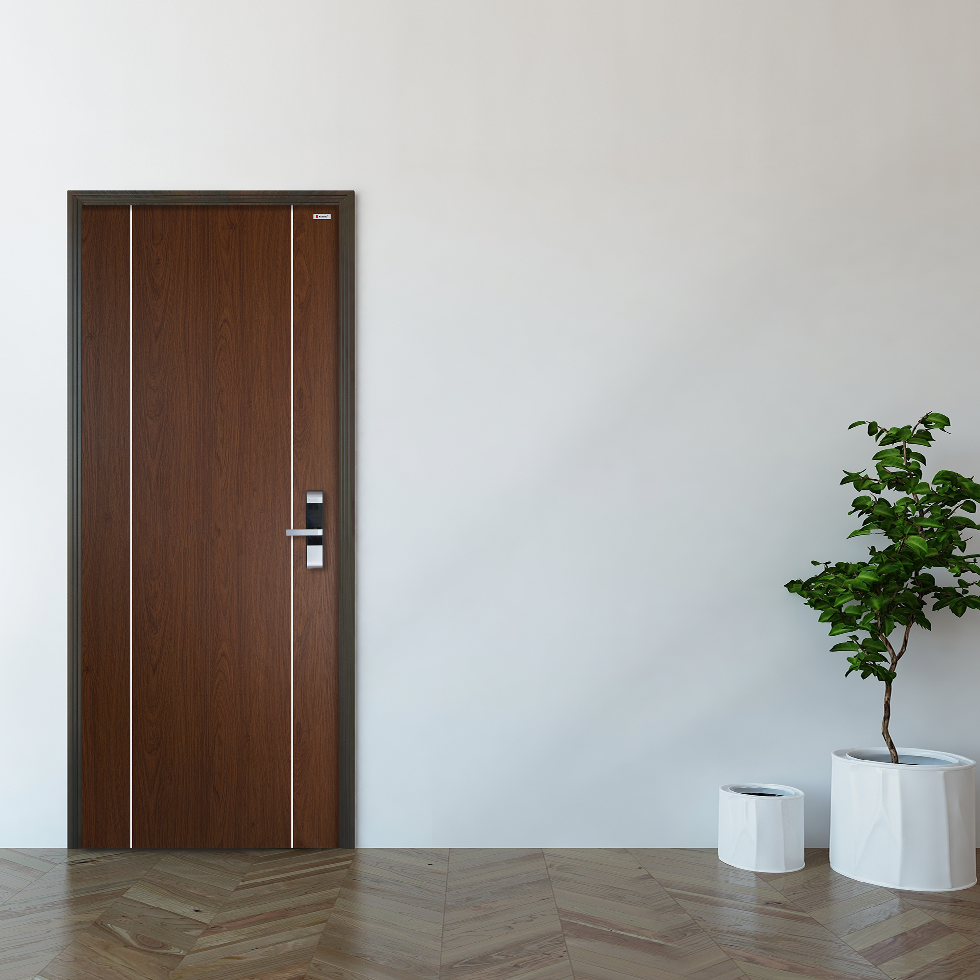 BATHIC ประตู WPC บาธติค รุ่นแผ่นเรียบเซาะร่อง BWC02 80x200 สเปลลี่วอลน ...