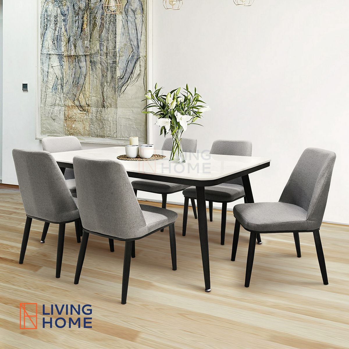 Livinghome Furniture ชุดโต๊ะอาหาร เก้าอี้ เลือกขนาดได้ ขนาด เลือกสีได้  สี รุ่น GRAB เทา ที่นั่ง