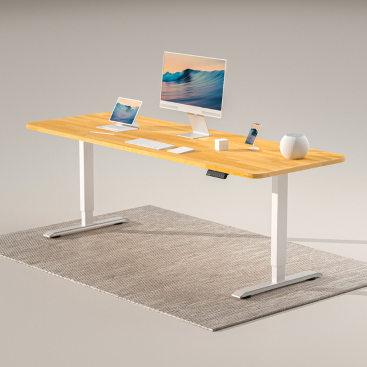 Liv Desk Ergonomic Minimalist Design Stage โต๊ะปรับระดับไฟฟ้า  มอเตอร์คู่ ไม้แท้ สีน้ำตาลอ่อน 180x80cm. ไม้สีน้ำตาลอ่อน+ขาขาว 180x80cm.  ไม้สีน้ำตาลอ่อน+ขาขาว