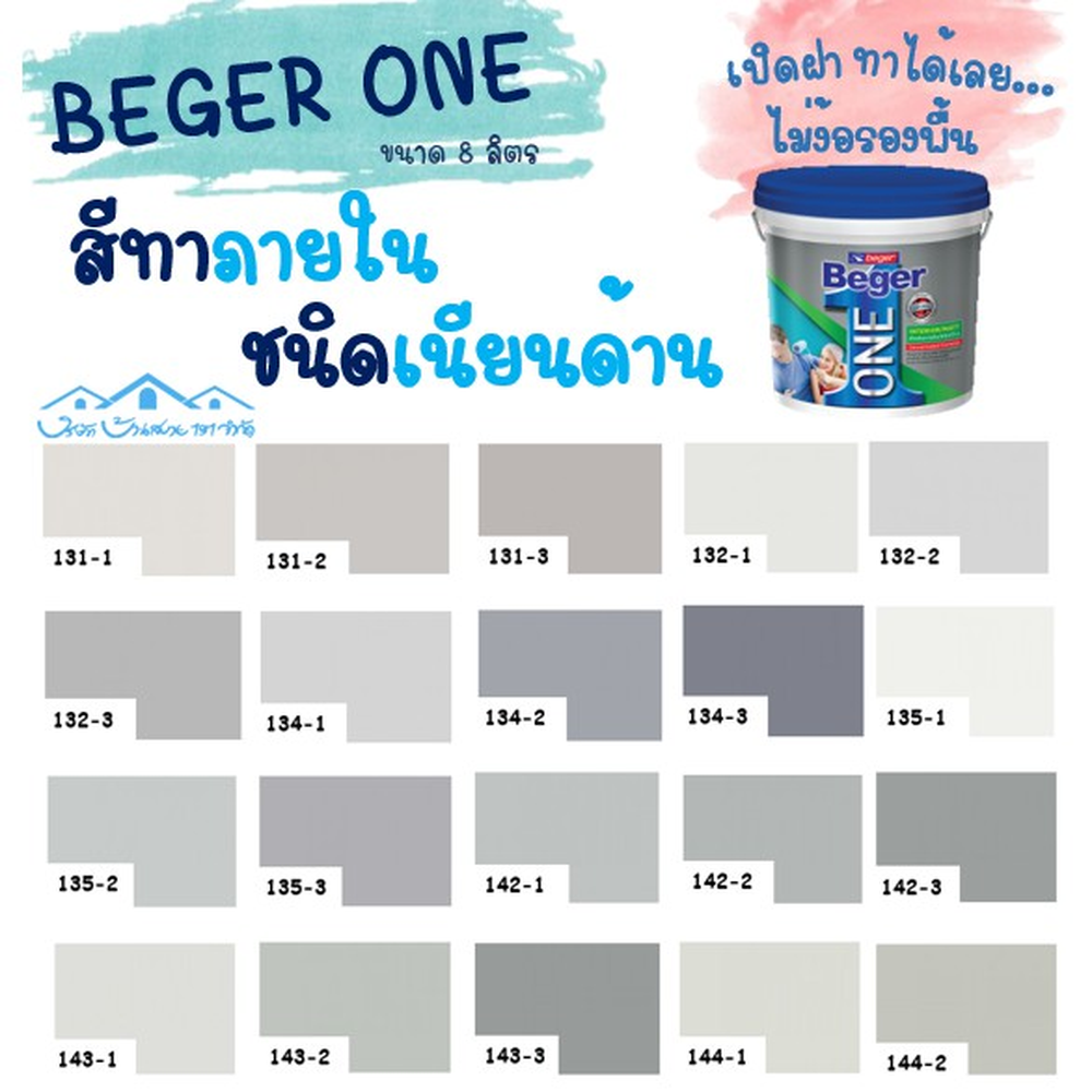 Beger One สีทาภายใน ผสมรองพื้น สีเทา ขนาด 8L สีน้ำ สีรองพื้น สีทาบ้าน ...