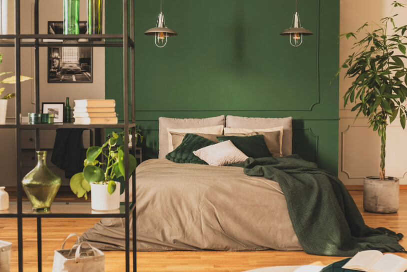 ภาพ: ห้องนอนสีเขียวสีมงคลสำหรับคนเกิดวันอังคาร