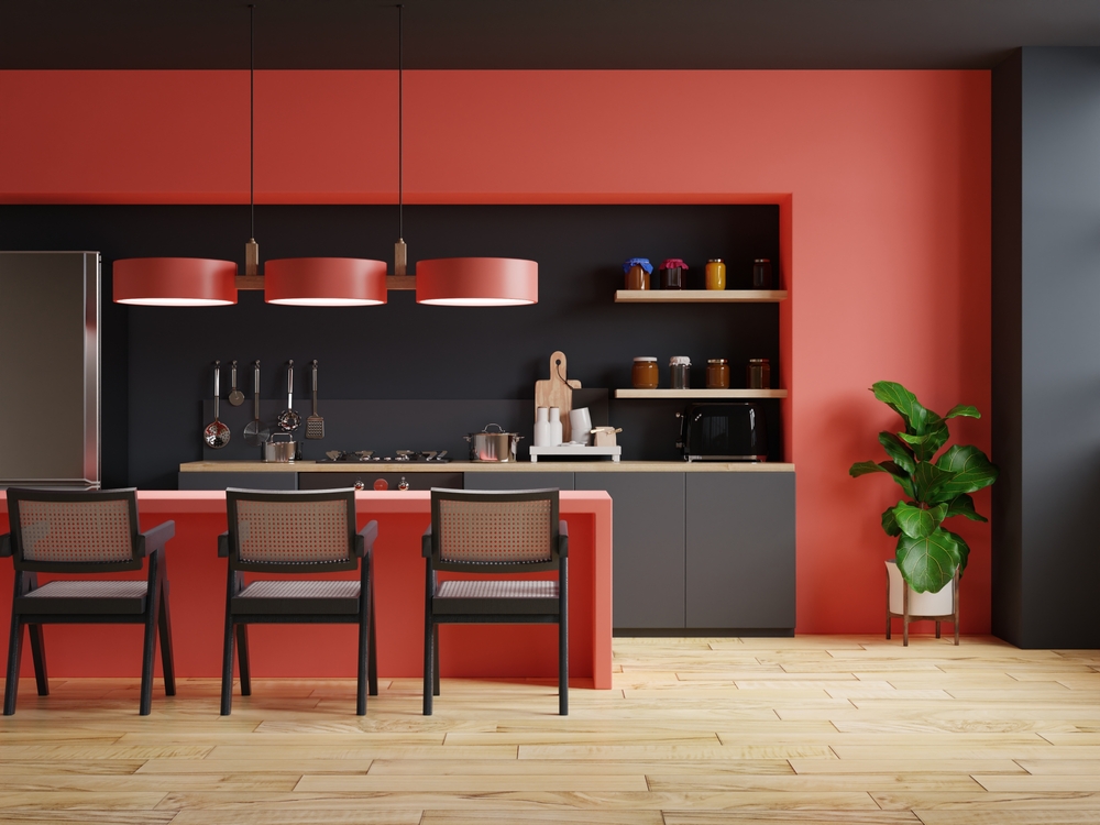 ภาพ: ห้องครัวโทนสีสดอย่างสีแดง